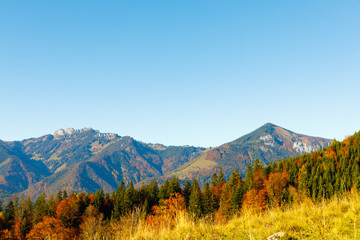 Fototapeta premium Town Schleching, view from Church Streichen, fall, sunny day