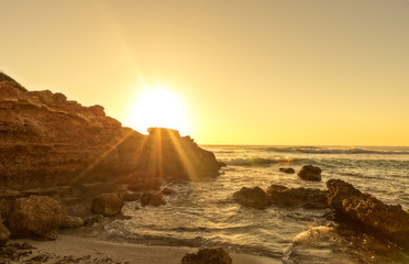 The coast of Oropesa del Mar at a sunrise