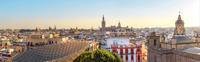Panorama of the historical centre of Seville in Andalusia, Spain.