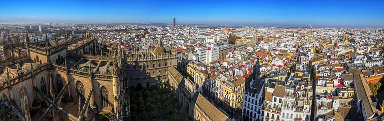 Fototapeta na wymiar Panoramic View of Seville from Giralda Cathedral tower