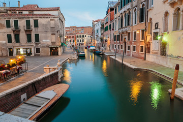 Canal in Venice at night.