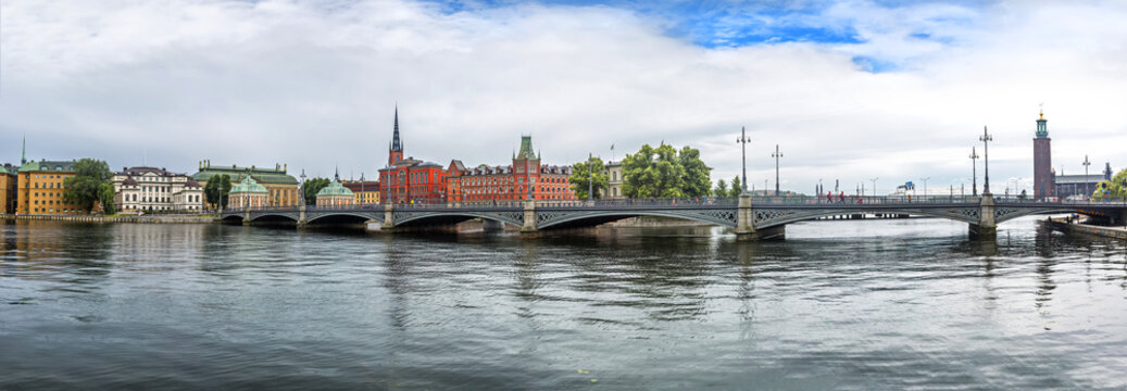 Panoramic view on the Vasabron bridge, Stockholm, Sweden.