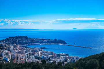 Fototapeta premium Kavala city view. Greece, Kavala port.