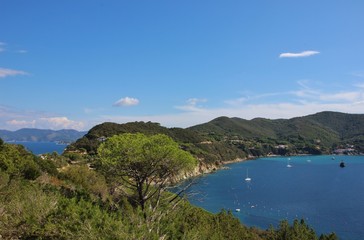 Fototapeta na wymiar Veduta da capo d'Enfola sul Golfo di Viticcio. Isola d'Elba, Italia