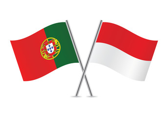 Portugal and Indonesia flags.Vector illustration.