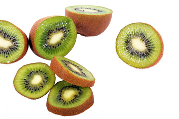 Fresh kiwi fruits isolated on white background - Healthy eating concept - aufgeschnittene Kiwis 