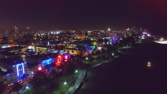 Miami Beach at night, aerial view.