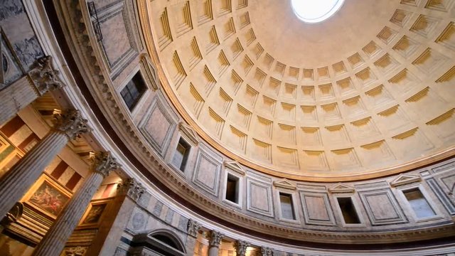 Panoramic view of Pantheon-inside interior in Rome, Italy.