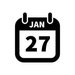 Simple black calendar icon with 27 january date isolated on white