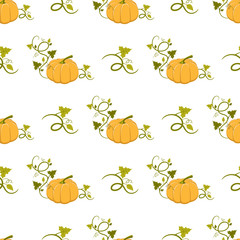 Ripe Pumpkin with Curly Stem Seamless Pattern