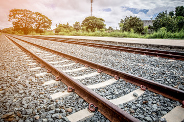 Naklejka premium old railway on concrete sleeper