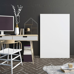 Modern Scandinavian style interior, a place for study.3D illustration. poster mock up
