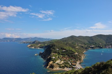 Enfola coastline from its headland. Portoferraio, Elba island. Italy