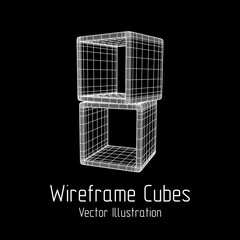 Product display boxes. Wireframe mesh vector. Platform or Stand Illustration. Template for Object Presentation.