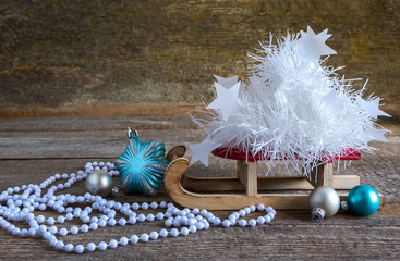 Christmas tree gift boxes and sleigh