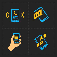 Vector smart phone icons on Black background