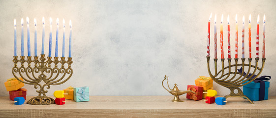 Hanukkah celebration with menorah