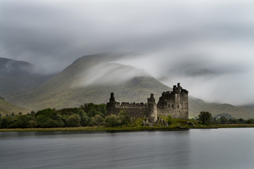The ruins of historic Kilchurn Castle and view on Loch Awe
