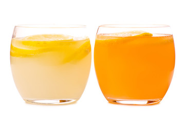 Two glass of lemonade orange lemon