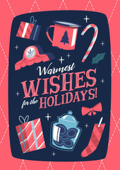 Christmas greeting card. Mid-century style. Vector illustration.