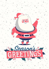 Christmas greeting card with Santa Claus. Mid century style. Vector illustration.