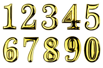 Elegant gold numbers set isolated on white background