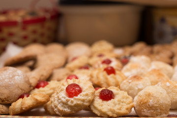 Close up of pastries with cherry blossom