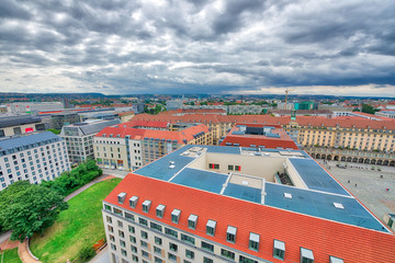 Aerial view of Dresden skyline on a cloudy day, Germany