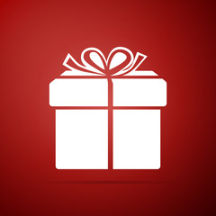 Gift box icon isolated on red background. Flat design. Vector Illustration
