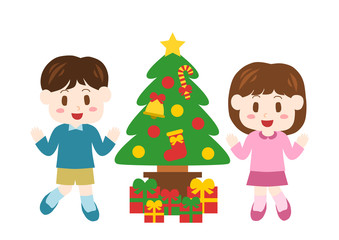 クリスマスプレゼントと子供のイラスト