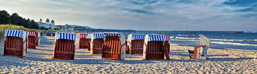 Canopied beach chairs at the Beach near Binz at the Baltic Coast (Island Rugia, Germany)