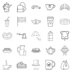 Mug of tea icons set, outline style