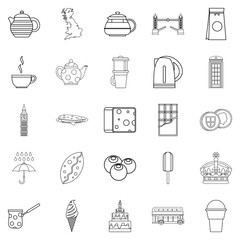 Snack for tea icons set, outline style
