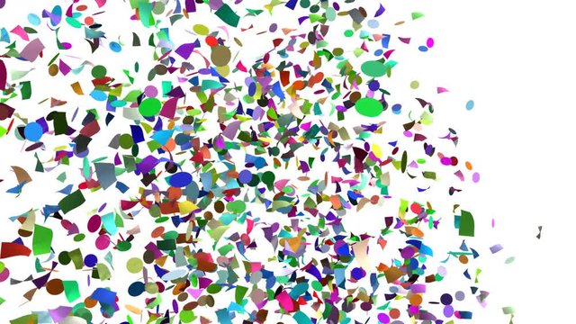 Confetti colored wave flying across screen horizontally, 3d animation, isolated
