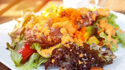 Fried crab seafood salad asian style dressing