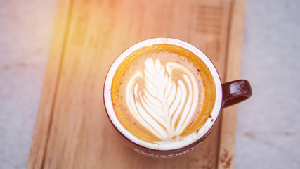 Beautiful coffee with latte art on top view
