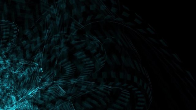 abstract technology pattern with green geometric lines and forms animation on the black background with copy space