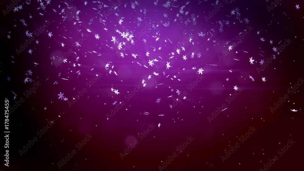Poster decorative 3d snowflakes float in air in slow motion and glowing on a purple background. use as anim