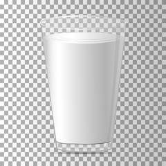 Milk in a glass. Full glass with beverage. Vector.