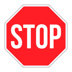 Vector Stop Sign Icon. Red restriction to enter. No road allowed. Traffic safety sign warning danger while driving. Street no direction caution. EPS10.