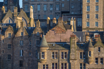 Naklejka premium Rooftops with chimneys and gables of Edinburgh Old Town