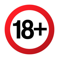 Under eighteen years prohibition sign, adults only, vector illustration. Not allowed for teenagers or people before 18 years old. Parental control. Circle red sign with numbers crossed