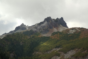 Misty Crags and Fall Colors at Stevens Canyon, Mt Rainier