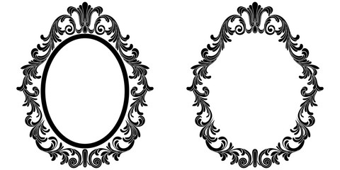 Set of vintage oval graphical frame in antique style. Vector.