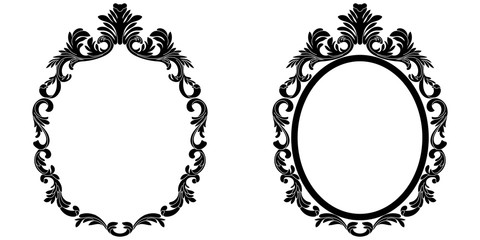 Set of vintage oval graphical frame in antique style. Vector.