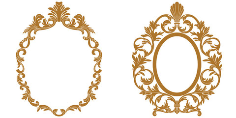 Set of vintage oval graphical frame in antique style. Vector.