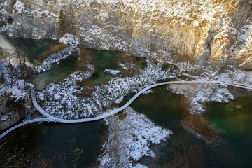 Winter in Plitvice lakes, national park in Croatia