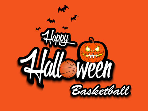 Banner happy halloween and basketball ball