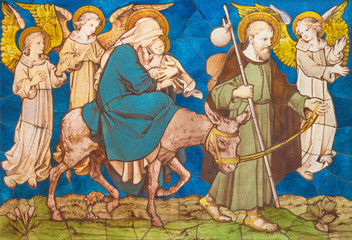 LONDON, GREAT BRITAIN - SEPTEMBER 17, 2017: The tiled mosaic of The Flight to Egypt on the altar in church of St. James Spanish Place from 19. cent.