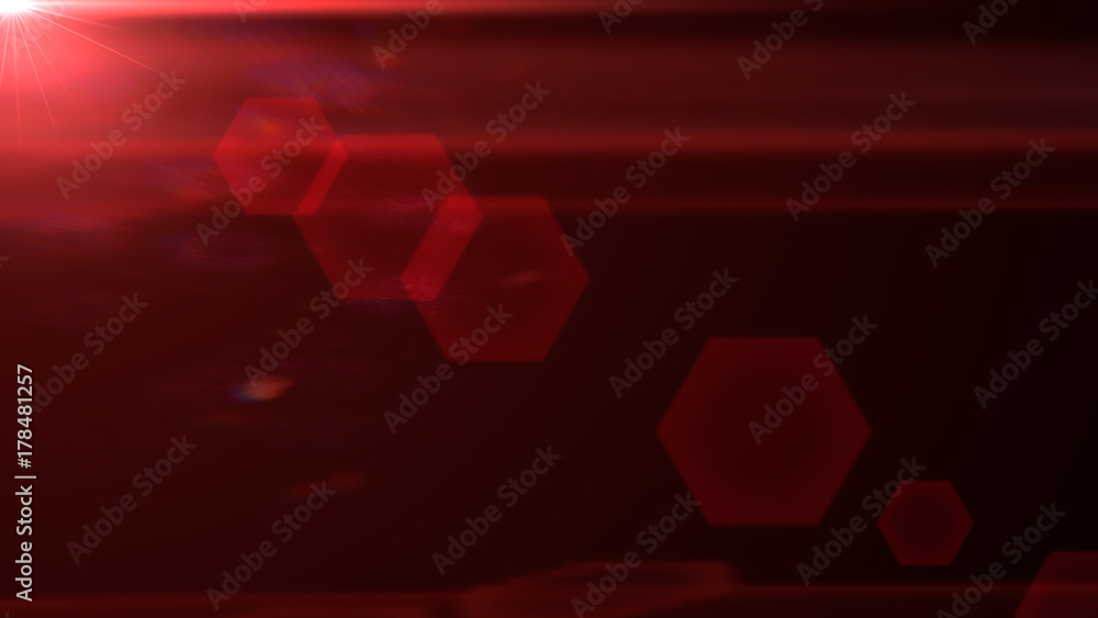 Wall mural exotic red lens flare effect overlay texture with hexagonal bokeh effects background